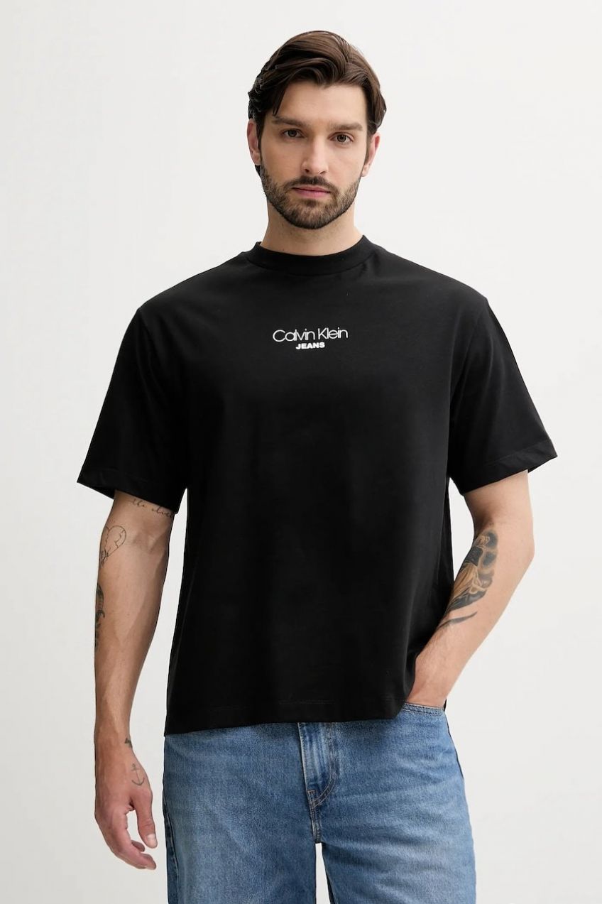 Bavlnené tričko Calvin Klein Jeans pánske, čierna farba, s potlačou, LV04RC851G