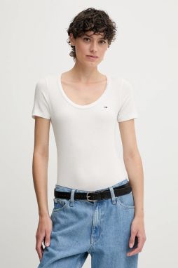 Tričko Tommy Jeans dámske, biela farba, DW0DW20916