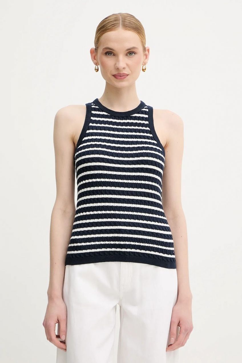 Bavlnená vesta Tommy Hilfiger tmavomodrá farba, WW0WW45706