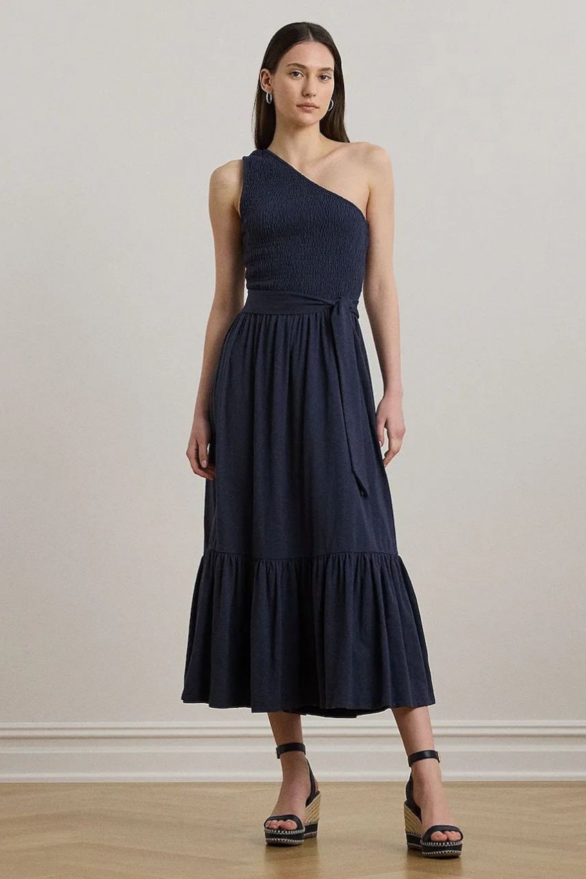 Šaty Lauren Ralph Lauren tmavomodrá farba, midi, áčkový strih, 200973608