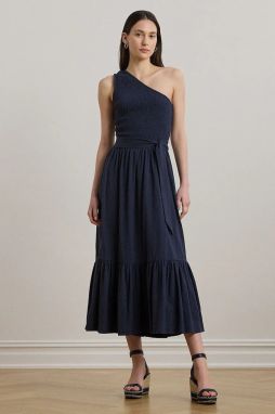 Šaty Lauren Ralph Lauren tmavomodrá farba, midi, áčkový strih, 200973608