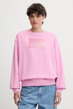 Bavlnená mikina Tommy Jeans ružová farba, vzorovaná, DW0DW21396