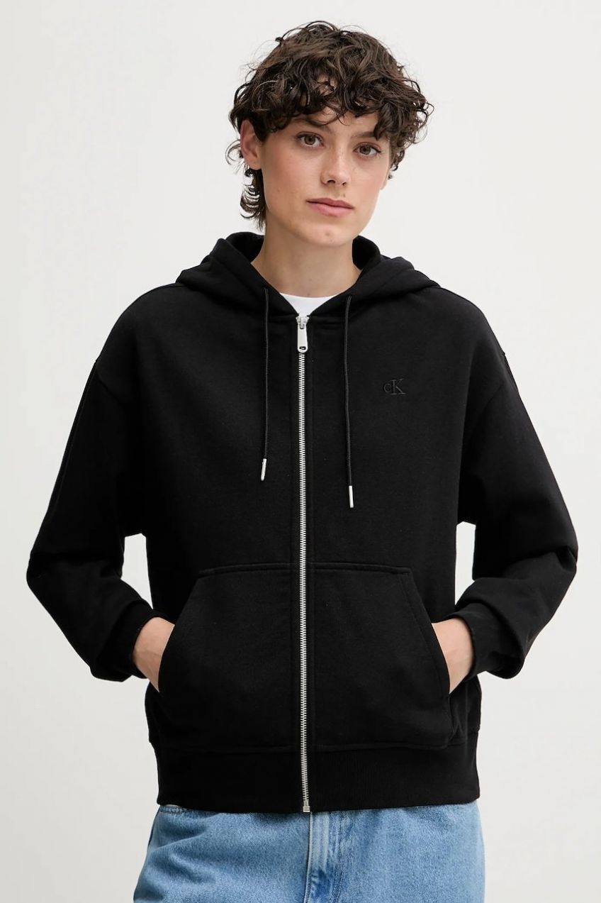 Mikina Calvin Klein Jeans čierna farba, s kapucňou, jednofarebná, LV047B237G