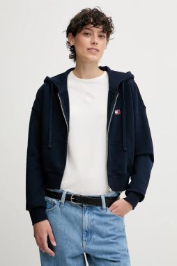 Bavlnená mikina Tommy Jeans tmavomodrá farba, s kapucňou, s nášivkou, DW0DW21147