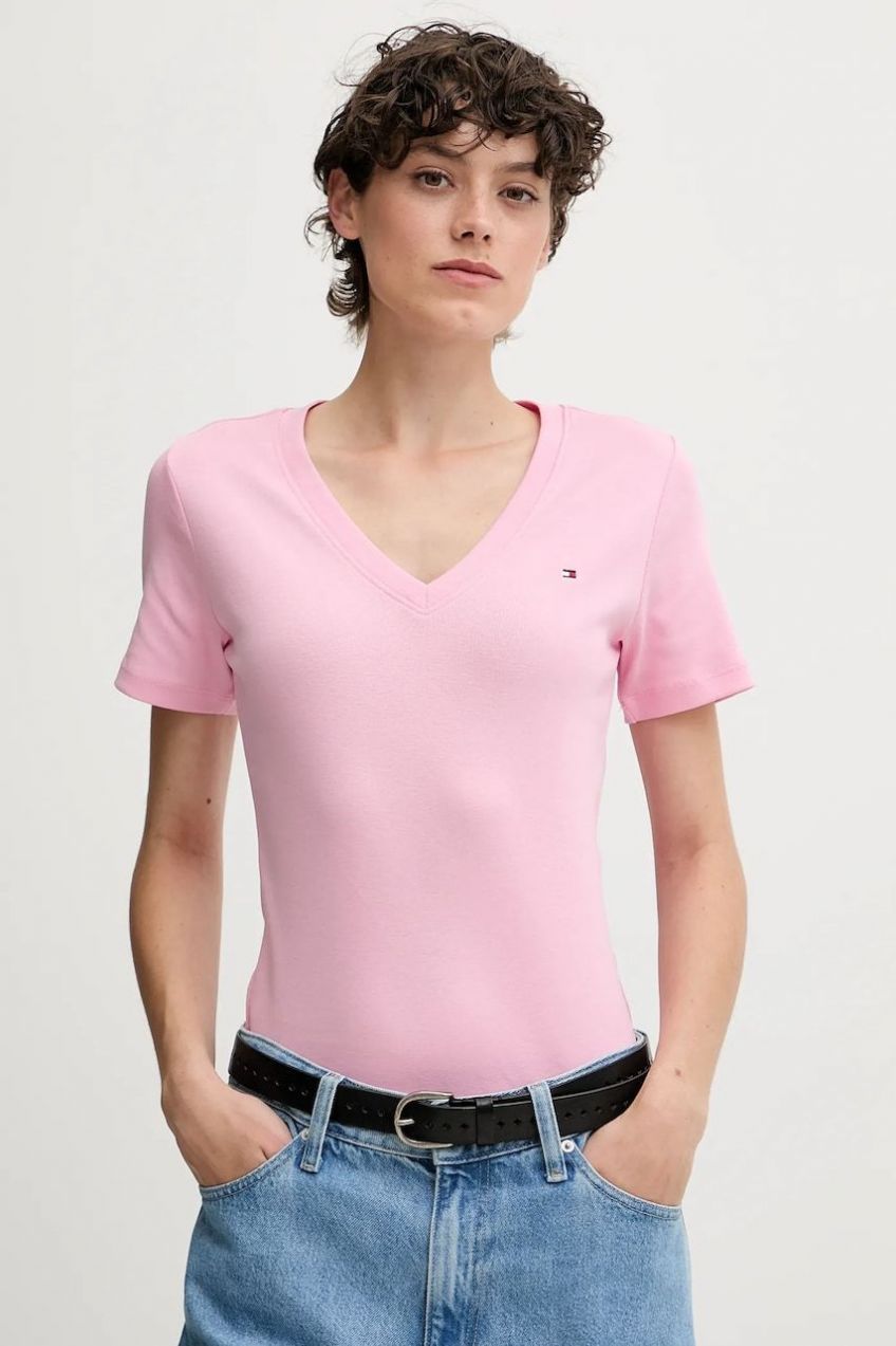 Bavlnené tričko Tommy Hilfiger dámske, tmavomodrá farba, WW0WW40584
