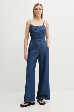 Rifľový overal Levi's BUSTIER JUMPSUIT šedá farba, bavlnené, s okrúhlym výstrihom, 001WC