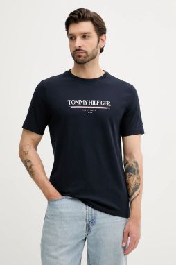 Bavlnené tričko Tommy Hilfiger pánske, tmavomodrá farba, s potlačou, MW0MW40324