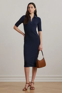 Šaty Lauren Ralph Lauren tmavomodrá farba, midi, priliehavé, 200973609