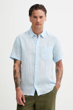 Ľanová košeľa A.P.C. chemisette bellini logo voľný strih, s klasickým golierom, LIAEK.H12551