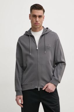 Mikina Armani Exchange pánska, šedá farba, s kapucňou, s nášivkou, 6DZMLC ZJNNZ