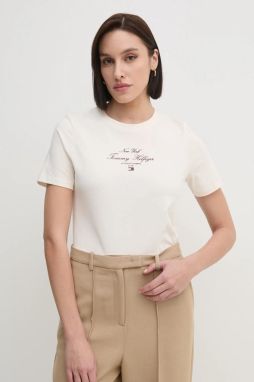 Bavlnené tričko Tommy Hilfiger dámske, béžová farba, WW0WW43895