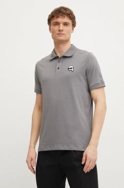 Bavlnené polo tričko Karl Lagerfeld pánske, šedá farba, s nášivkou, 551224.745710