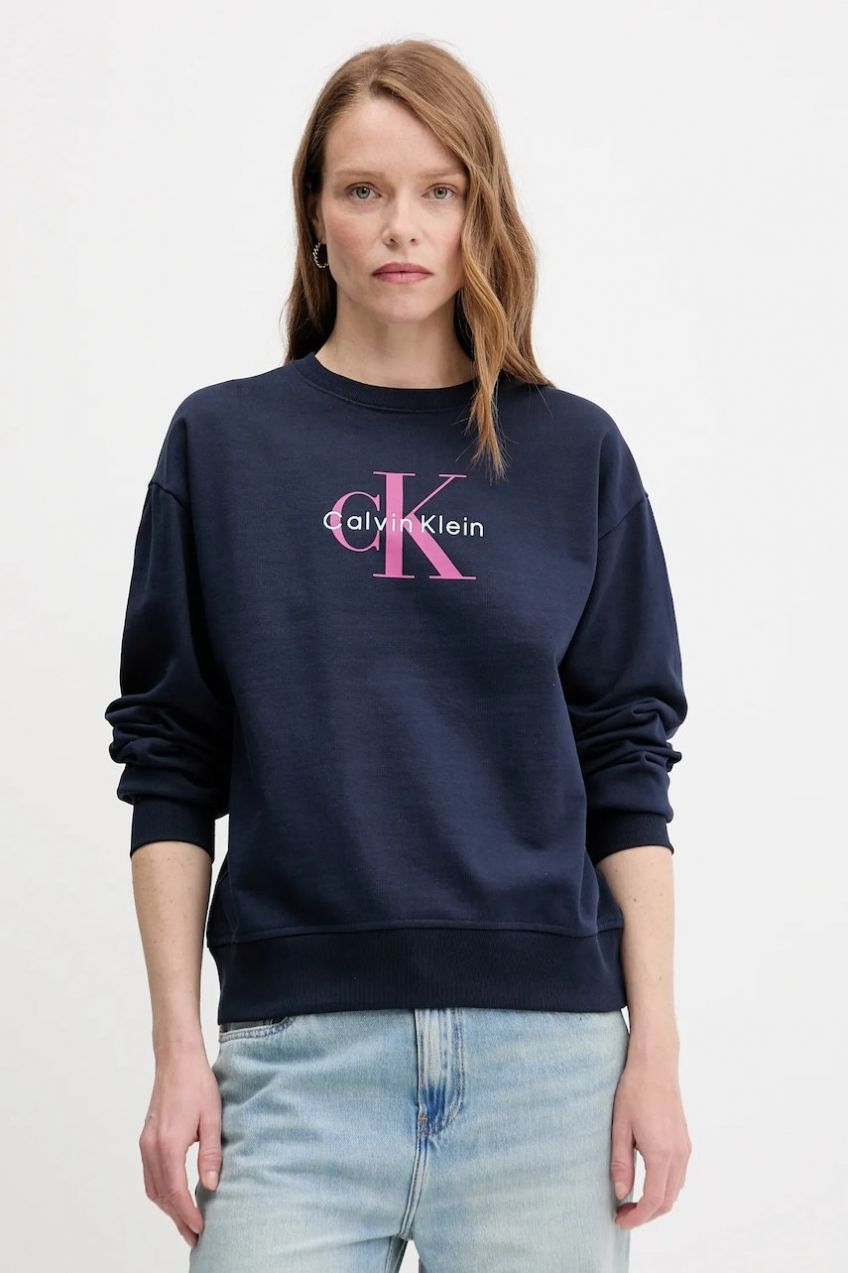 Mikina Calvin Klein Jeans tmavomodrá farba, s potlačou, LV047B234G