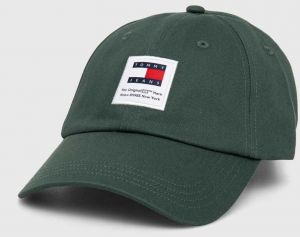 Bavlnená šiltovka Tommy Jeans zelená farba,s nášivkou,AM0AM12016