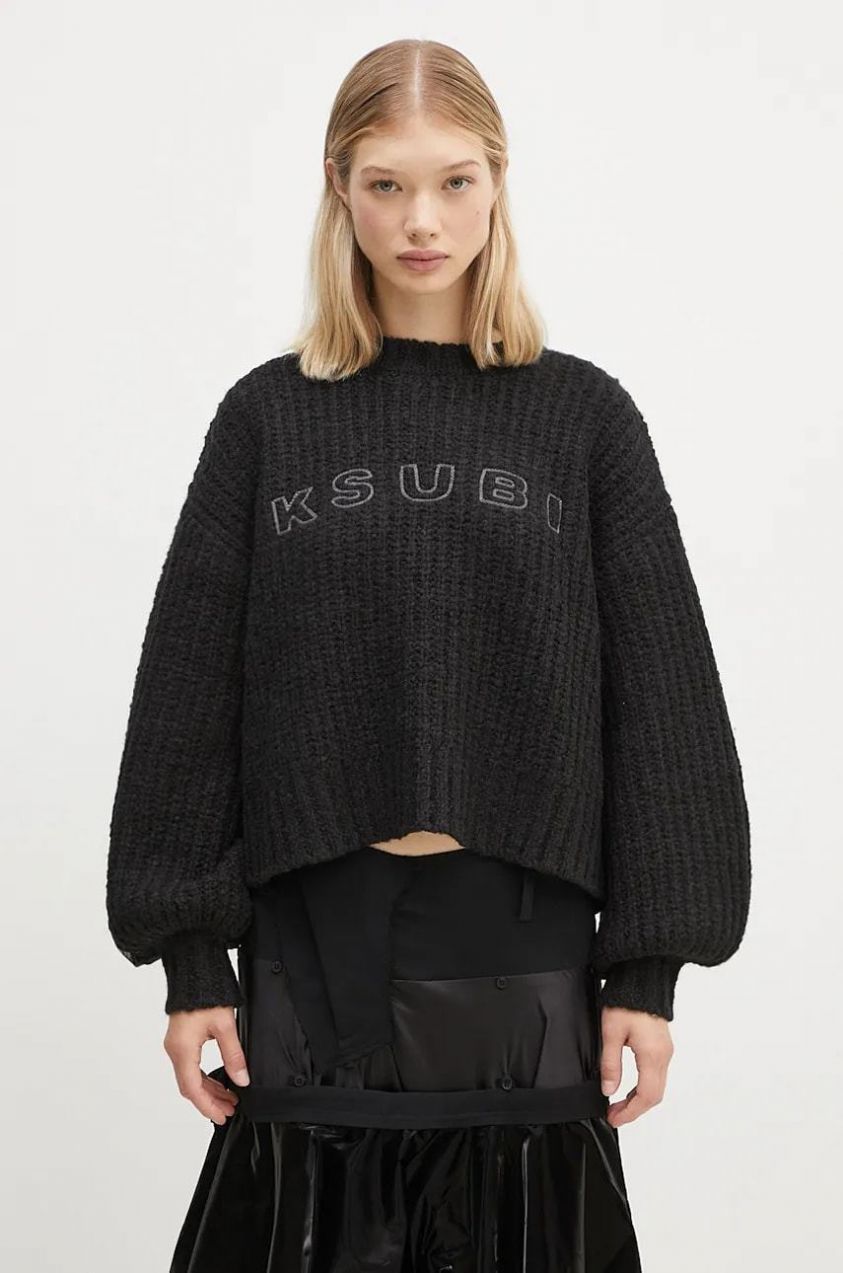 Vlnený sveter KSUBI Bookie Knit dámsky, čierna farba, teplý, WFA24KW003