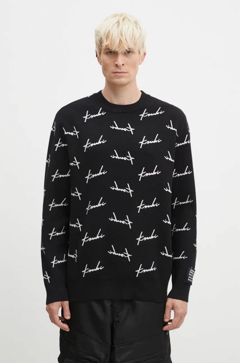 Sveter KSUBI Skript Knit pánsky, čierna farba, MFA24KW003