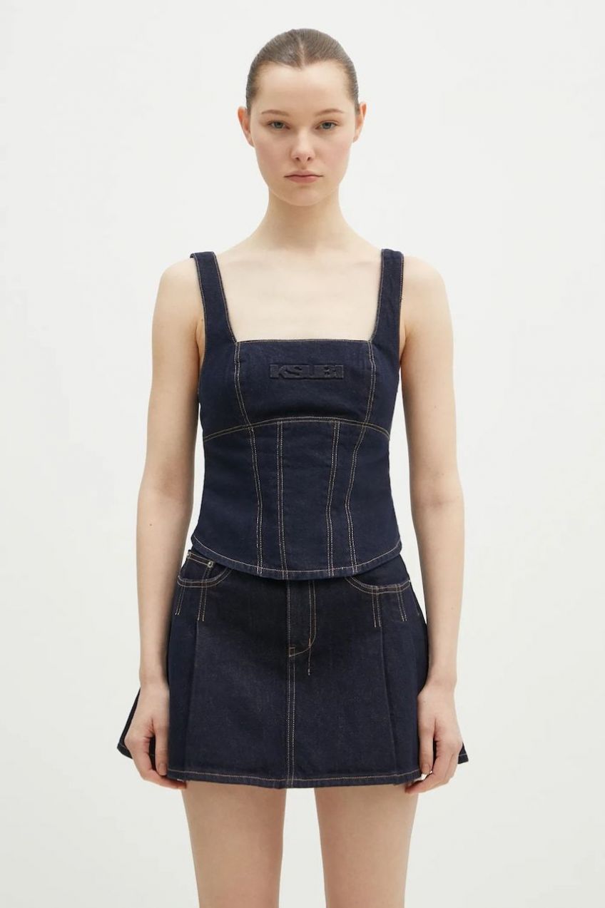 Riflová blúzka KSUBI Hera Bustier Zenith Pop dámske, tmavomodrá farba, jednofarebná, WPS25FT005