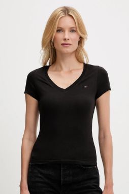 Bavlnené tričko Tommy Jeans 2-pak dámske, čierna farba, DW0DW21367