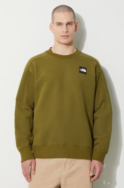 Bavlnená mikina The North Face U The 489 Crew pánska, zelená farba, s nášivkou, NF0A87D8PIB1