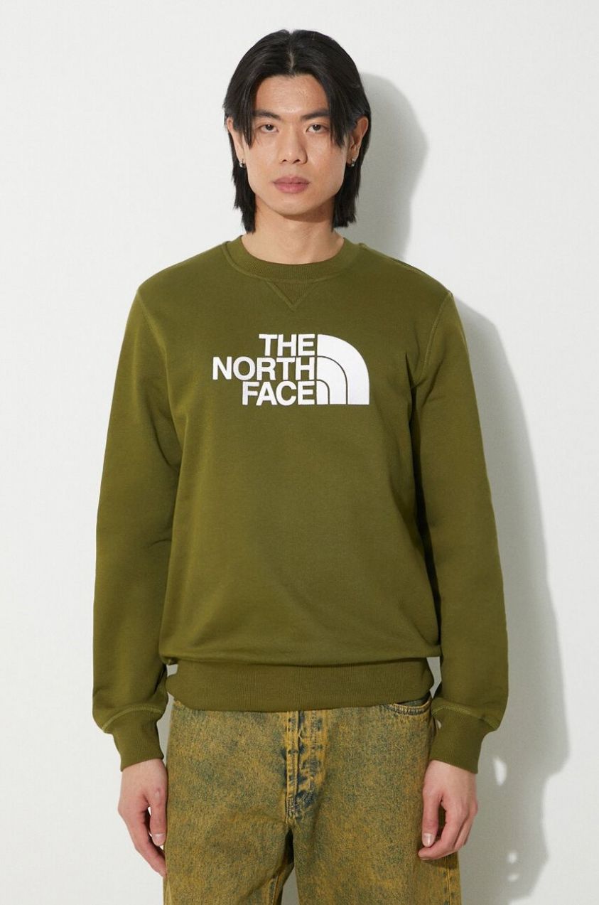 Bavlnená mikina The North Face M Drew Peak Crew pánska, zelená farba, s potlačou, NF0A4SVRPIB1