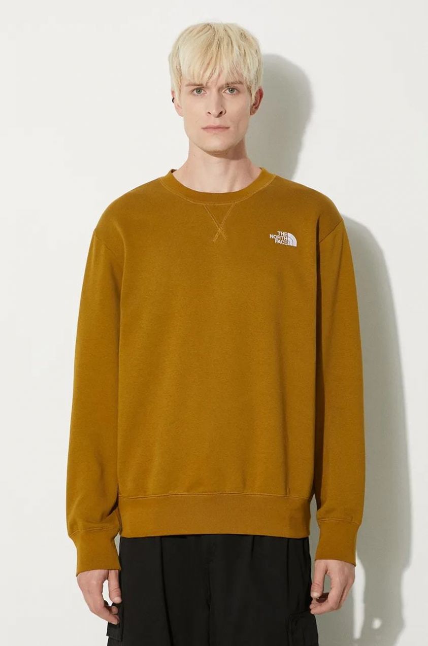 Mikina The North Face Essential Relaxed Crew pánska, zelená farba, jednofarebná, NF0A89ET1OB1