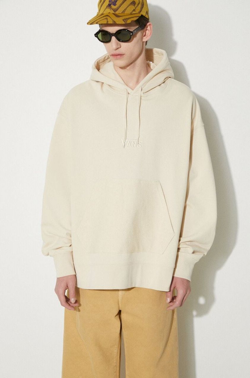 Bavlnená mikina Vans Premium Standards Baggy Fleece Po LX pánska, béžová farba, s kapucňou, jednofarebná, VN000GVSCHW1