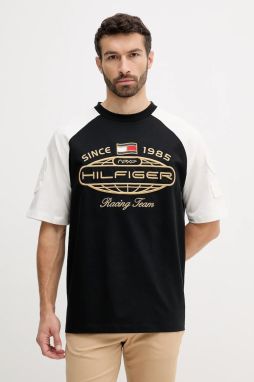 Bavlnené tričko Tommy Hilfiger x F1 THE MOVIE pánske, čierna farba, s nášivkou, MW0MW41389