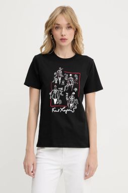 Bavlnené tričko Karl Lagerfeld dámske, čierna farba, A3W17099