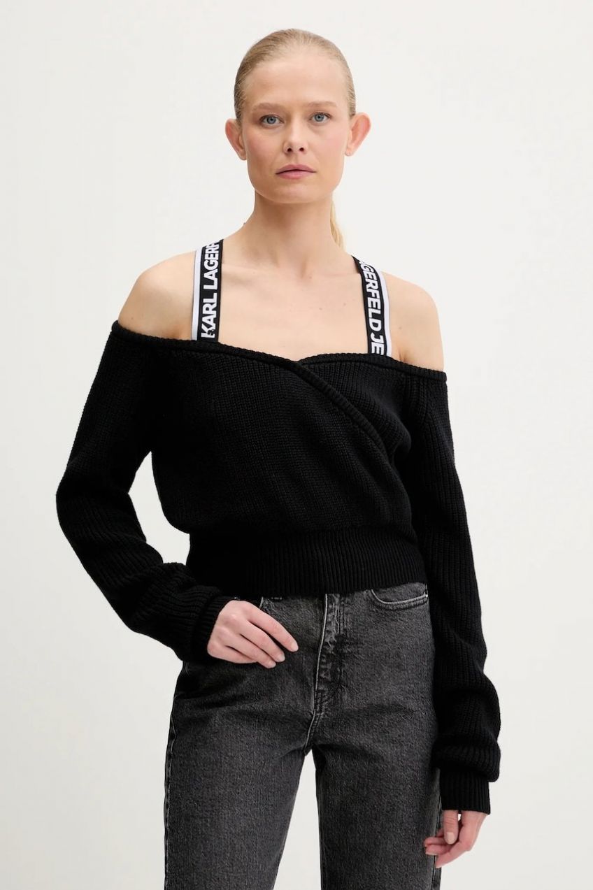 Sveter s prímesou vlny Karl Lagerfeld Jeans čierna farba, teplý, A3W18009