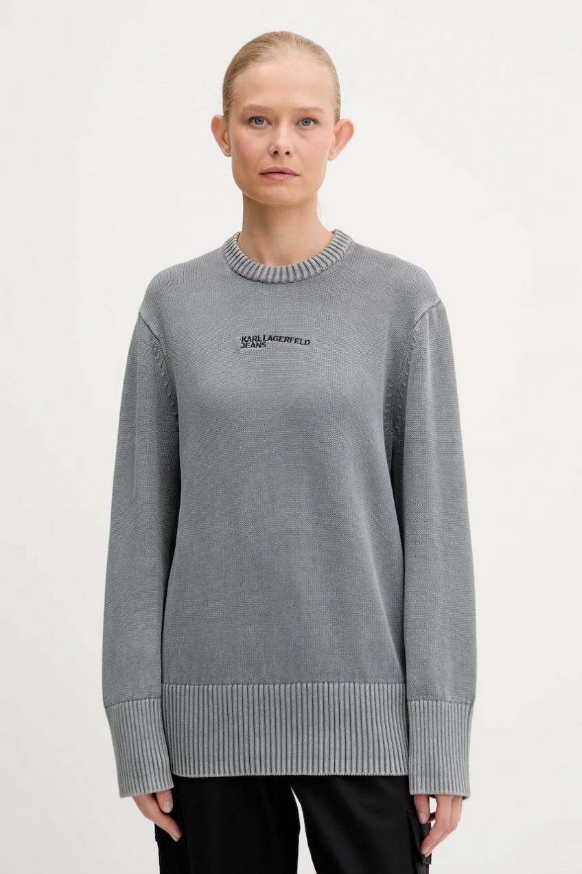 Bavlnený sveter Karl Lagerfeld Jeans šedá farba, A3W18037