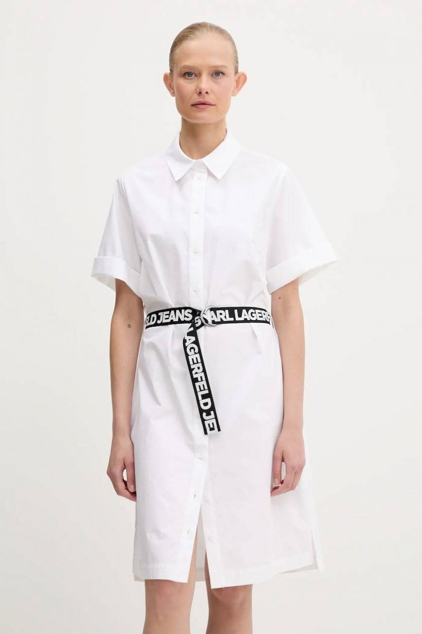 Bavlnené šaty Karl Lagerfeld Jeans biela farba, mini, rovný strih, A3W13030
