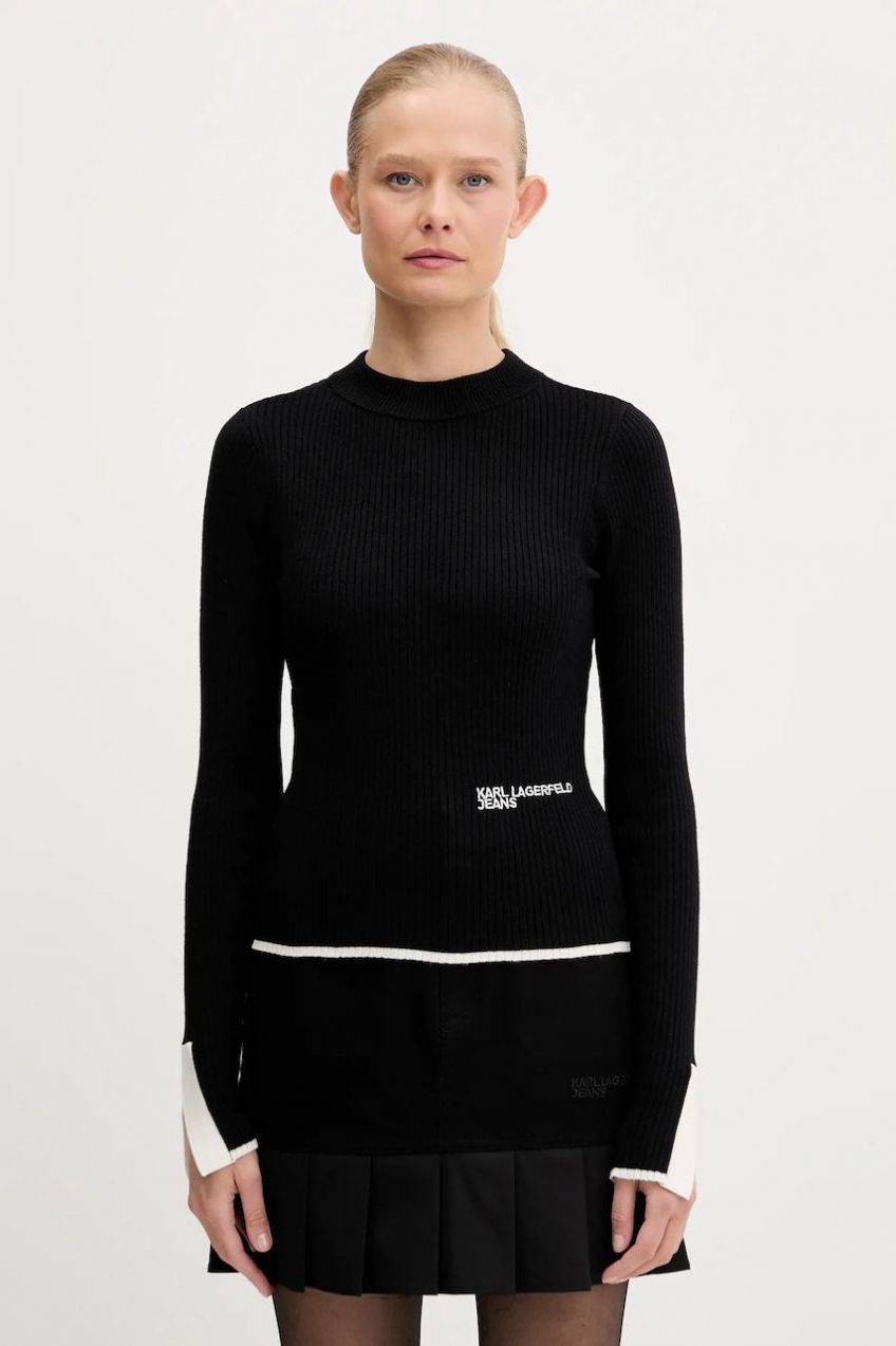 Sveter Karl Lagerfeld Jeans čierna farba, ľahké, A3W18006