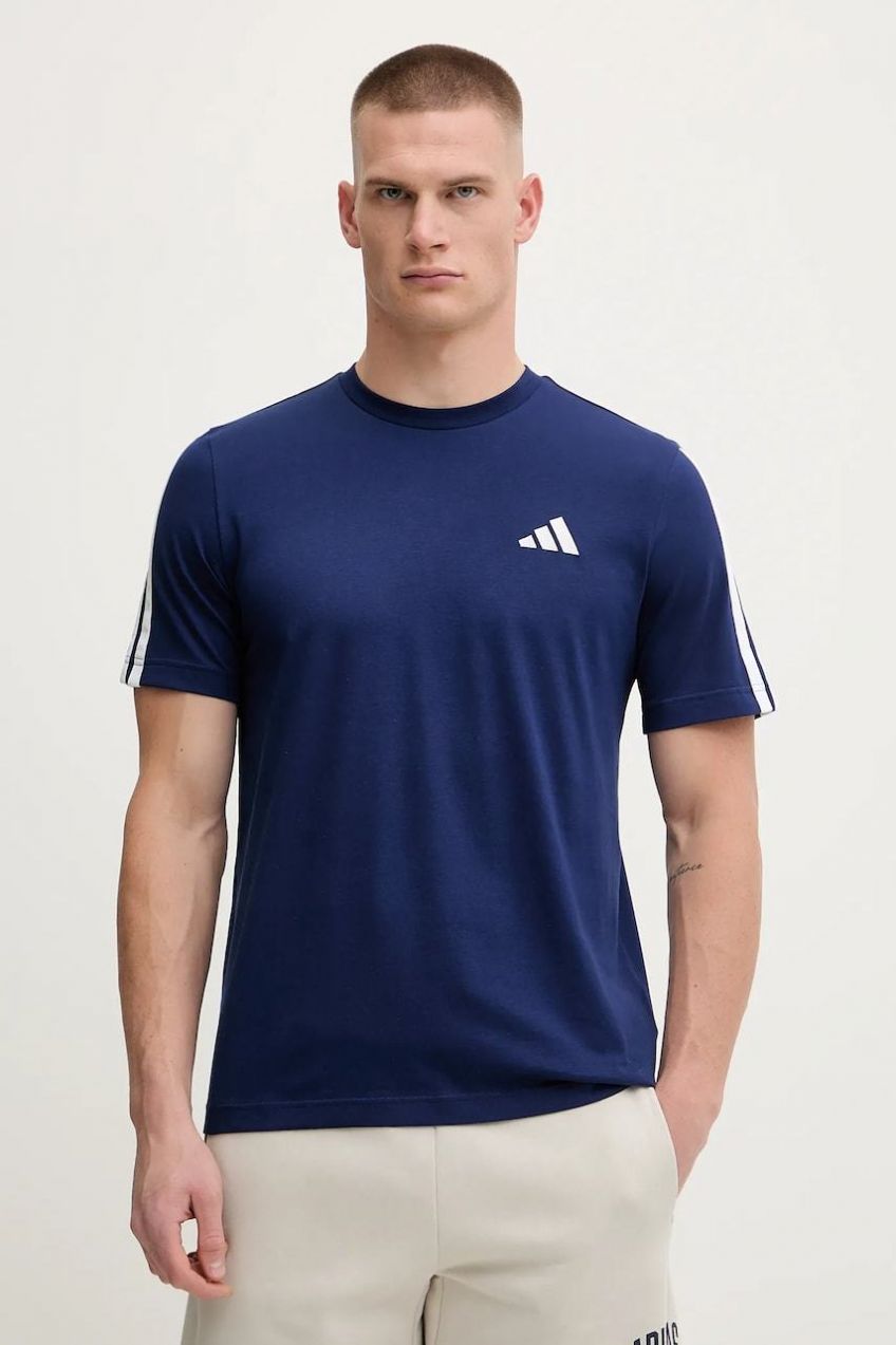 Bavlnené tričko adidas 3-Stripes pánske, tmavomodrá farba, s nášivkou, JV6785