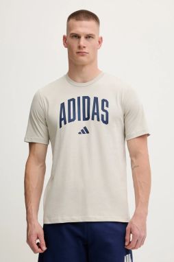 Bavlnené tričko adidas Collegiate pánske, béžová farba, s potlačou, JM6415