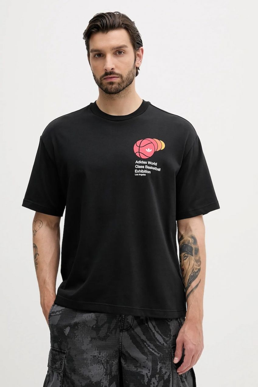 Tričko adidas Originals World Class Tee pánske, čierna farba, s potlačou, JM9955