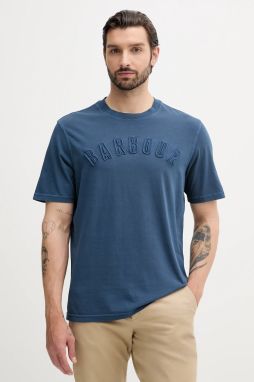 Bavlnené tričko Barbour BANFORD pánske, tmavomodrá farba, s nášivkou, MTS1443