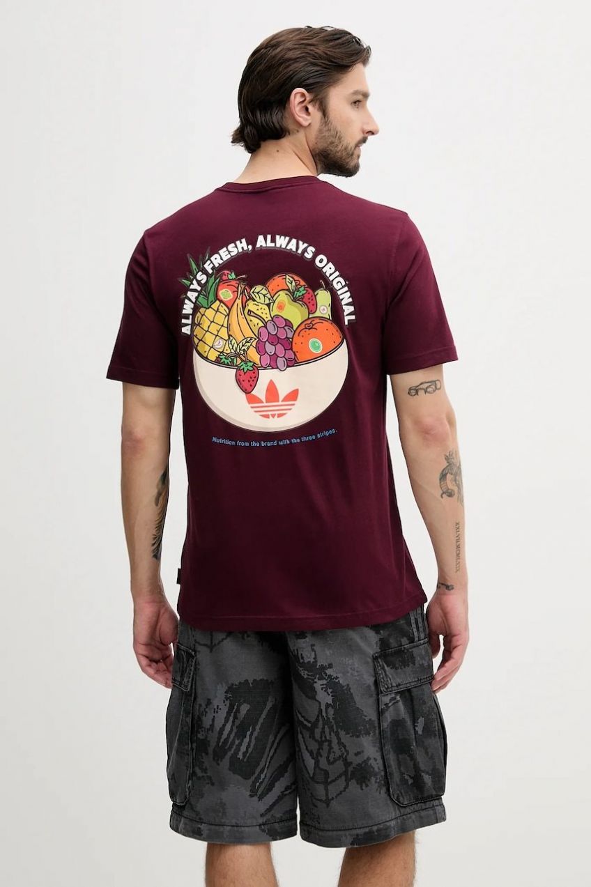Bavlnené tričko adidas Originals Graphic Lo Ss T pánske, bordová farba, s potlačou, JW2976