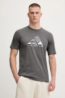 Bavlnené tričko adidas Camo Logo pánske, šedá farba, s potlačou, KA7130