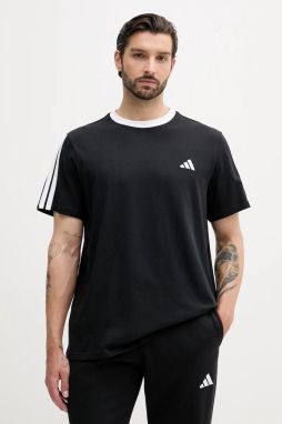 Bavlnené tričko adidas Essentials 3-stripes pánske, čierna farba, s nášivkou, JV6762