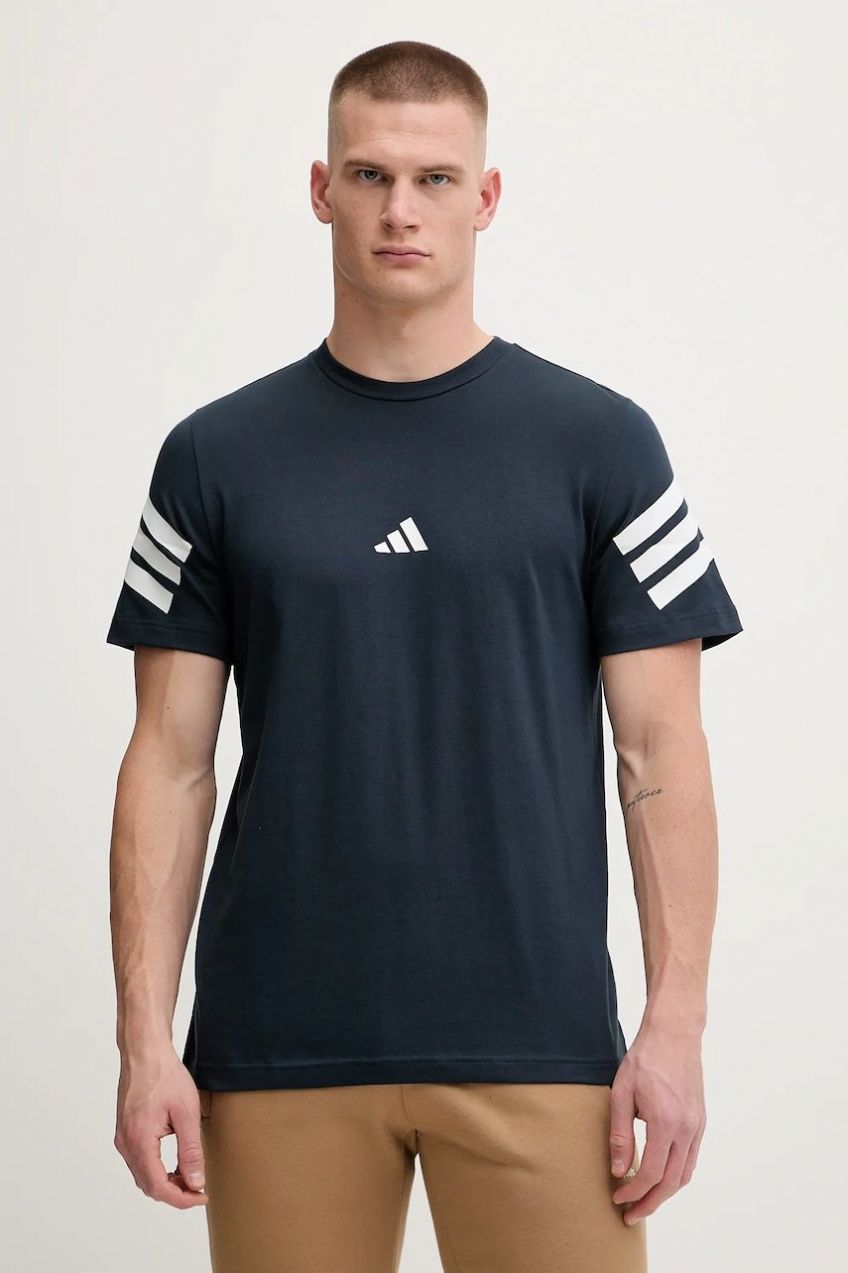 Bavlnené tričko adidas Essentials pánske, tmavomodrá farba, s potlačou, JW4786