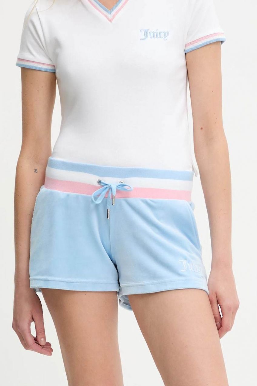 Šortky Juicy Couture VELOUR STRIPE BOOTY SHORT vzorované, vysoký pás, JCWHS225354