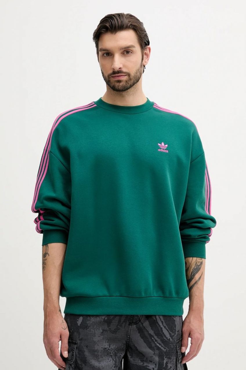 Mikina adidas Originals Oversize Crew zelená farba, s nášivkou, KA0468