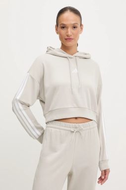 Mikina adidas 3-Stripes béžová farba, s kapucňou, s nášivkou, JX7634