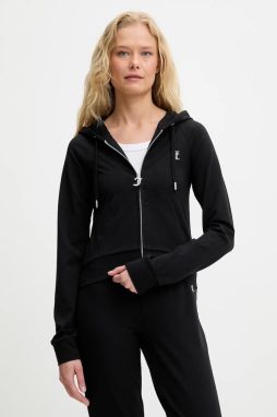 Mikina Juicy Couture SINGLE JERSEY OLA HOODIE čierna farba, s kapucňou, s nášivkou, JCWAS125310