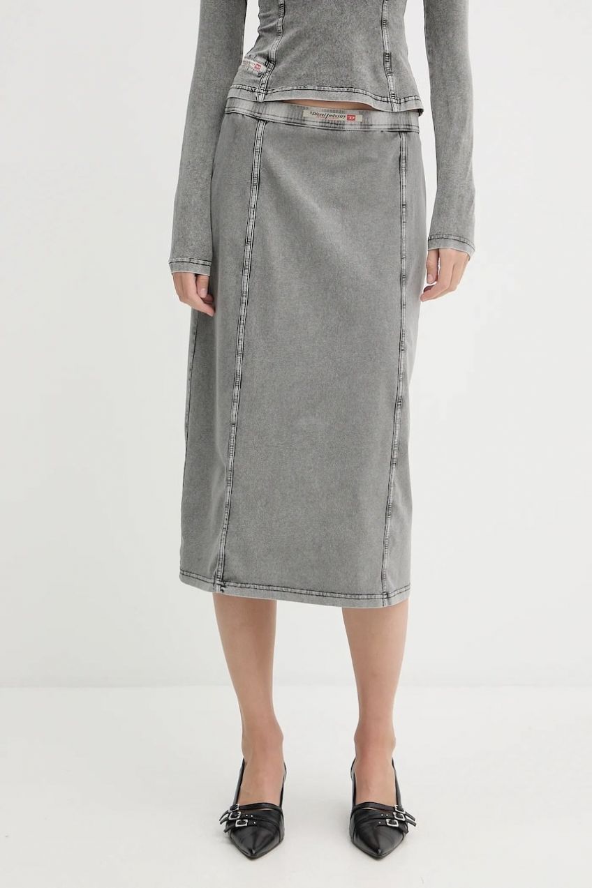 Sukňa Diesel O-ALLEGRA SKIRT šedá farba, midi, rovný strih, A16596.0NJBJ