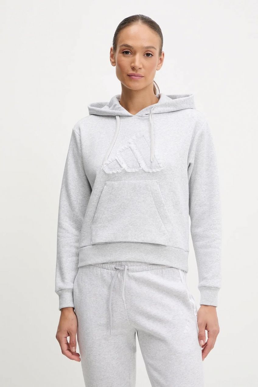 Mikina adidas W CO RUFF HD šedá farba, s kapucňou, melanžová, JX1326