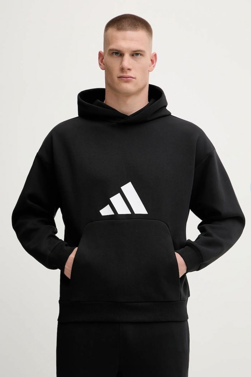 Mikina adidas Future Icons čierna farba, s kapucňou, s potlačou, JI8769