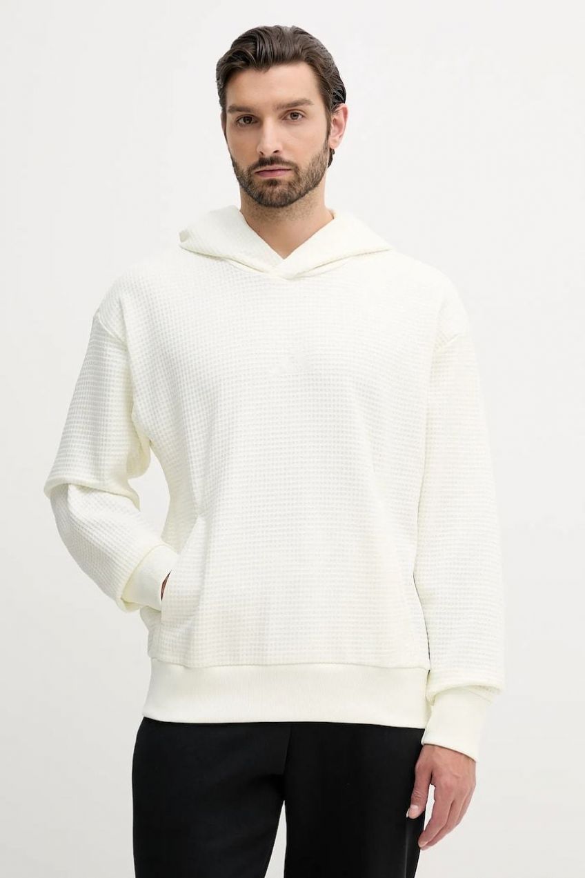 Bavlnená mikina adidas All SZN béžová farba, s kapucňou, jednofarebná, JL6558