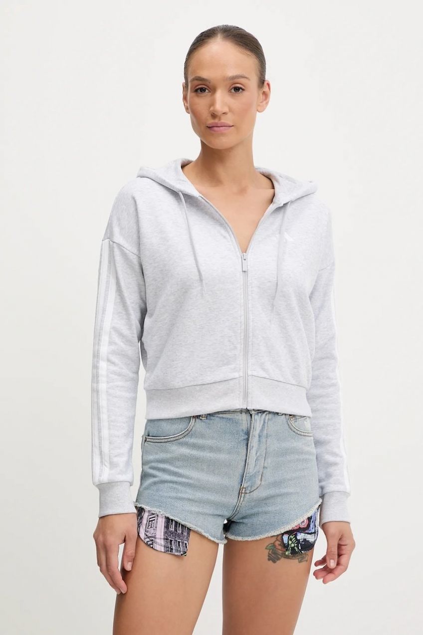 Mikina adidas 3-Stripes šedá farba, s kapucňou, melanžová, JX7648