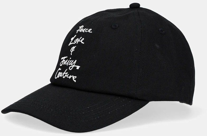 Bavlnená šiltovka Juicy Couture PEACE LOVE AND JUICY CAP čierna farba, s nášivkou, JCAWH225703